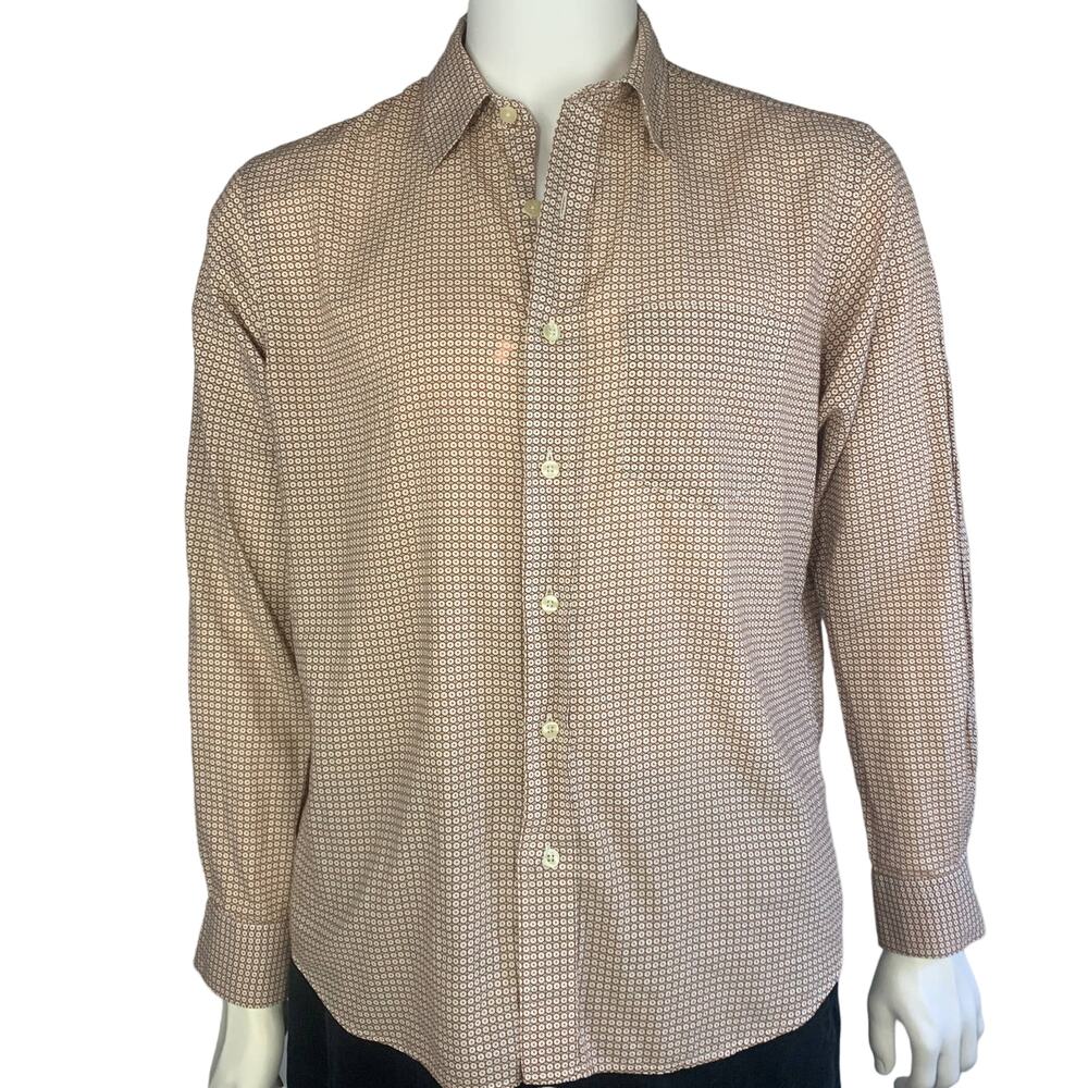 Men Dress Shirts GAP Classic Fit White and brown minicircles Medium